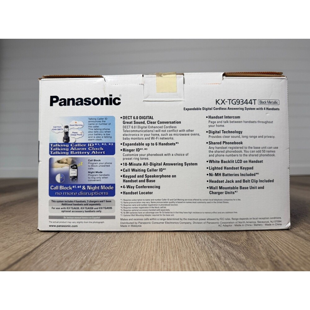 Panasonic 6.0 Digital Cordless Answering - 4 Handsets and Chargers KX-TG9344T - Picture 4 of 5